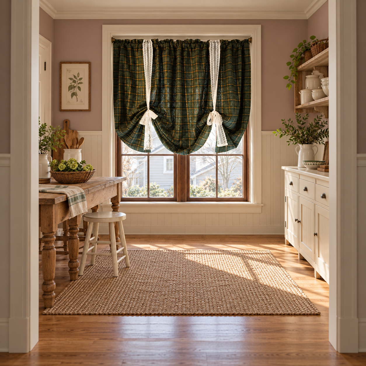 Green Plaid Tie Up Valance: Farmhouse Kitchen Curtain Secondary image