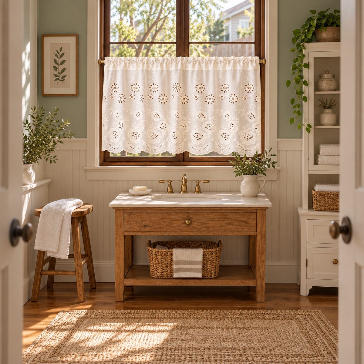 French Floral Embroidered Cafe Curtain - room setting