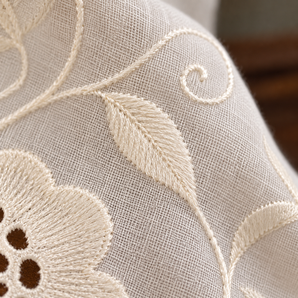 French Floral Embroidered Cafe Curtain - fabric detail