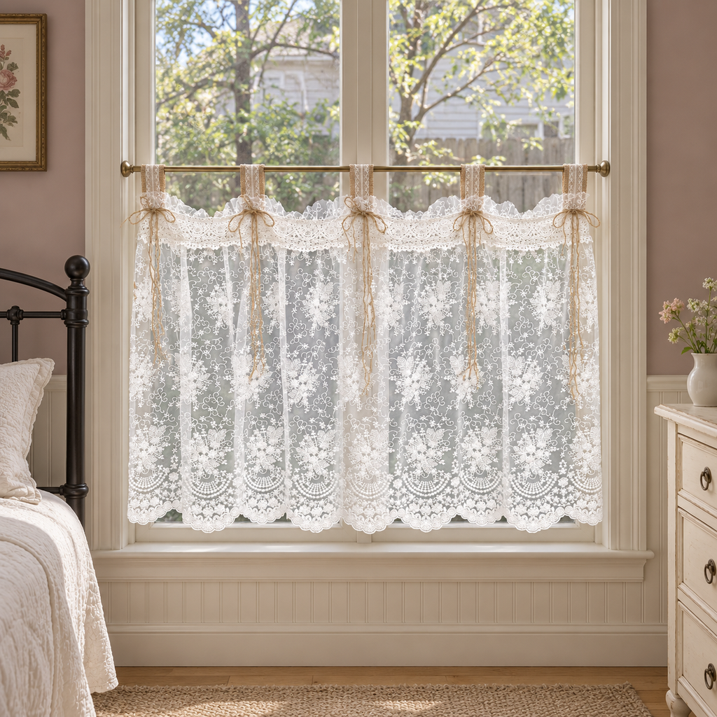 Burlap and Lace Tab-Top Valance - styled product view