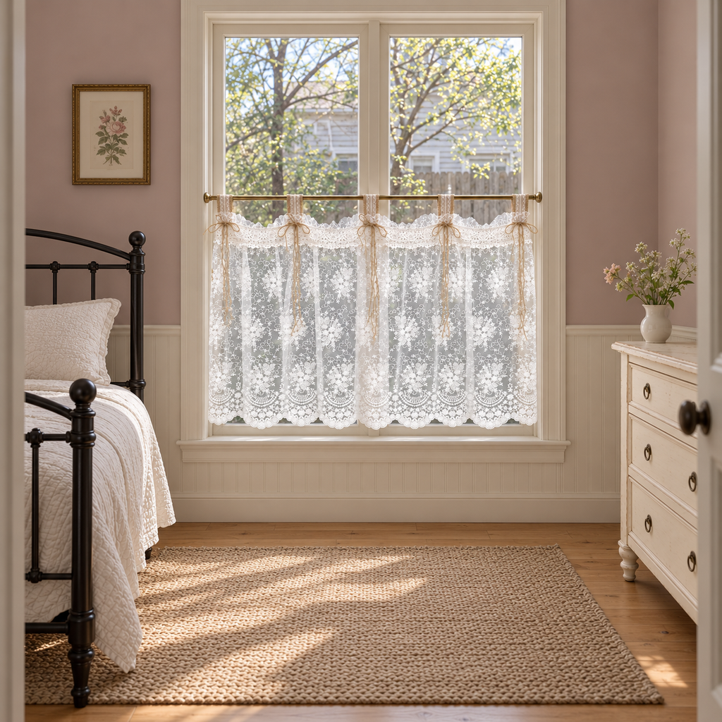 Burlap and Lace Tab-Top Valance - room setting