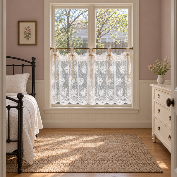 Burlap and Lace Tab-Top Valance - room setting