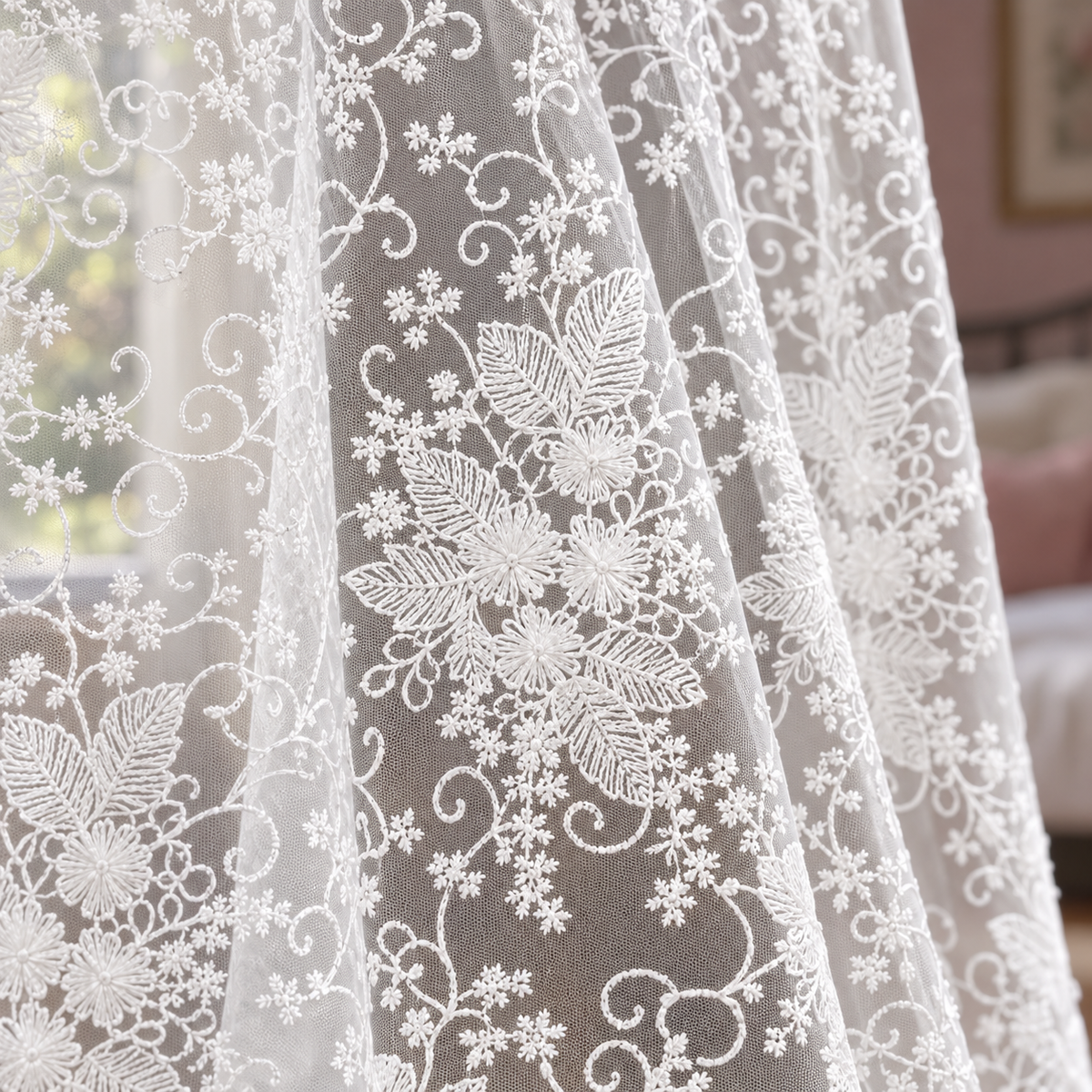 Burlap and Lace Tab-Top Valance - fabric detail