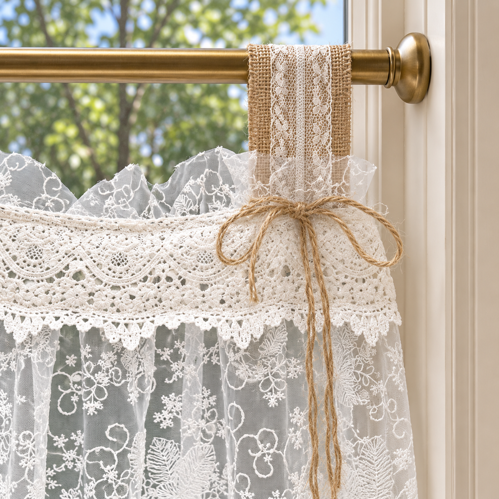 Burlap and Lace Tab-Top Valance - header detail