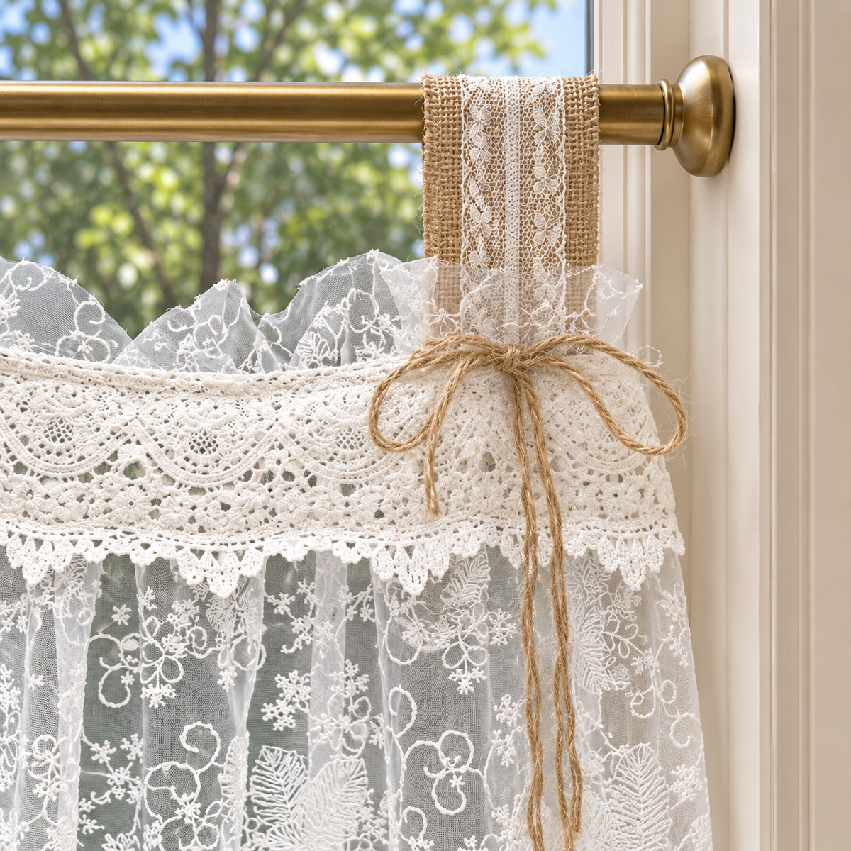 Burlap and Lace Tab-Top Valance - header detail