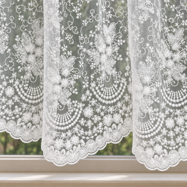 Burlap and Lace Tab-Top Valance - hem detail