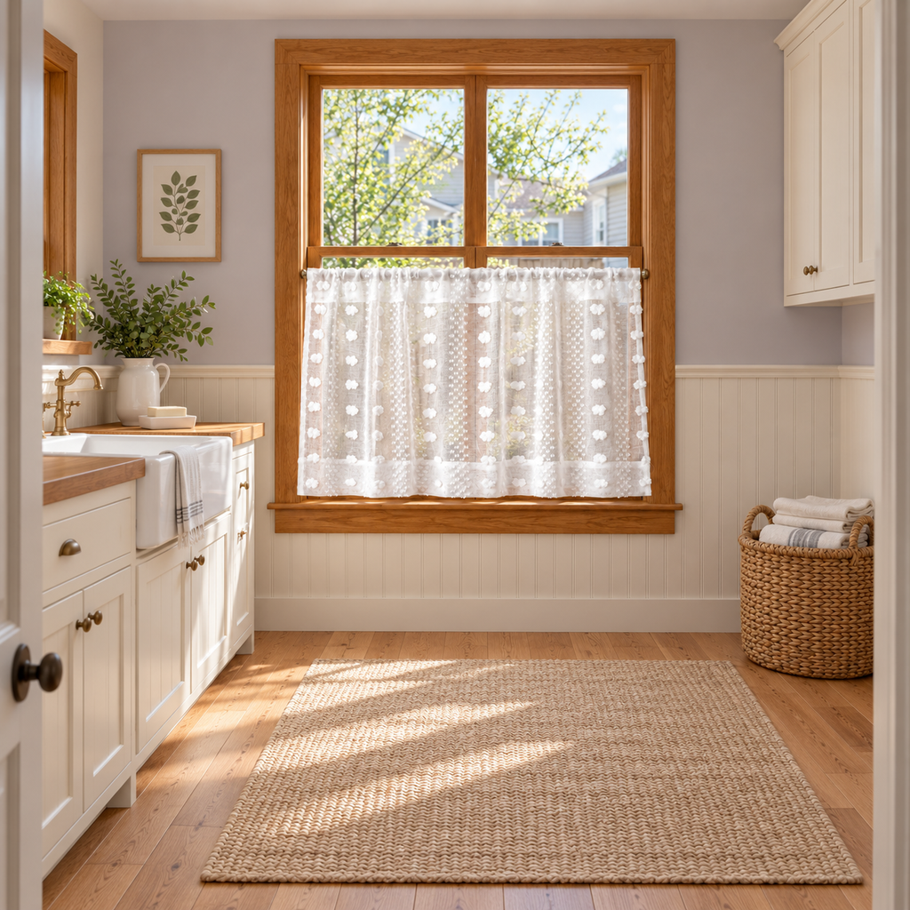 Tufted Floral Cafe Curtain Panel - room setting