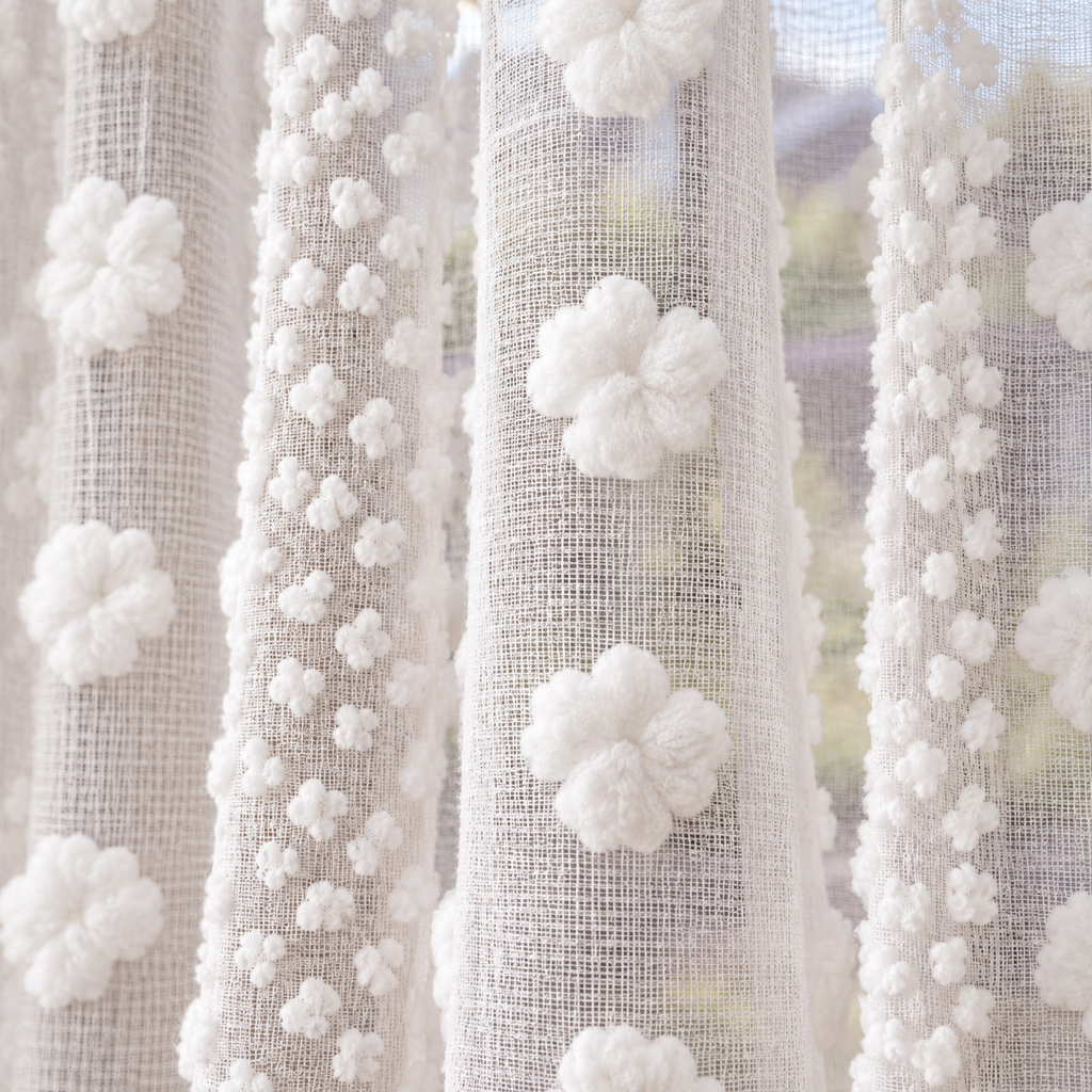 Tufted Floral Cafe Curtain Panel - fabric detail