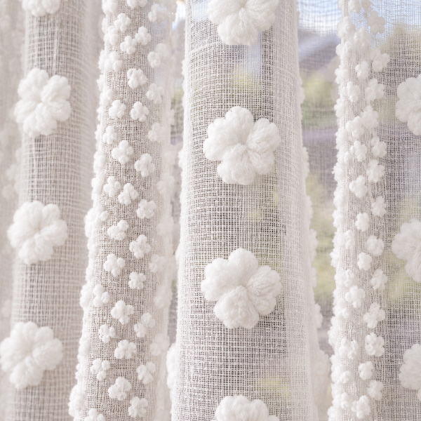 Tufted Floral Cafe Curtain Panel - fabric detail