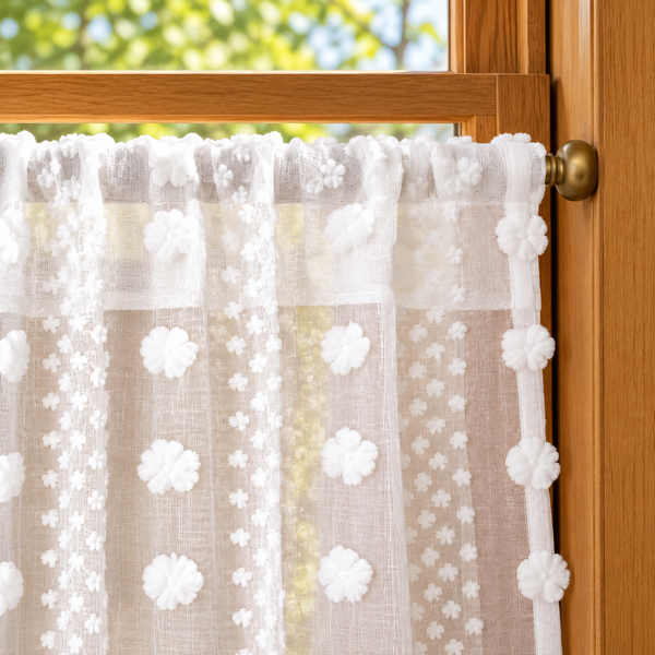 Tufted Floral Cafe Curtain Panel - header detail