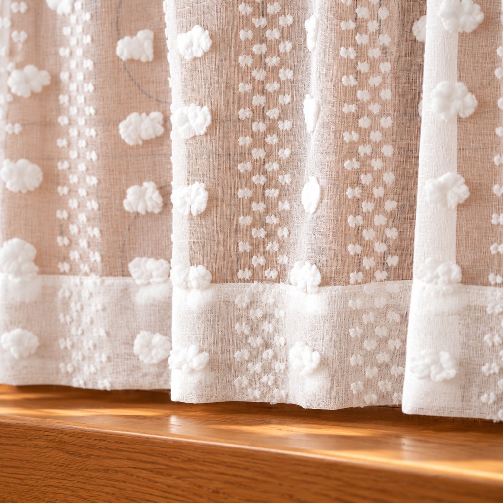 Tufted Floral Cafe Curtain Panel - hem detail