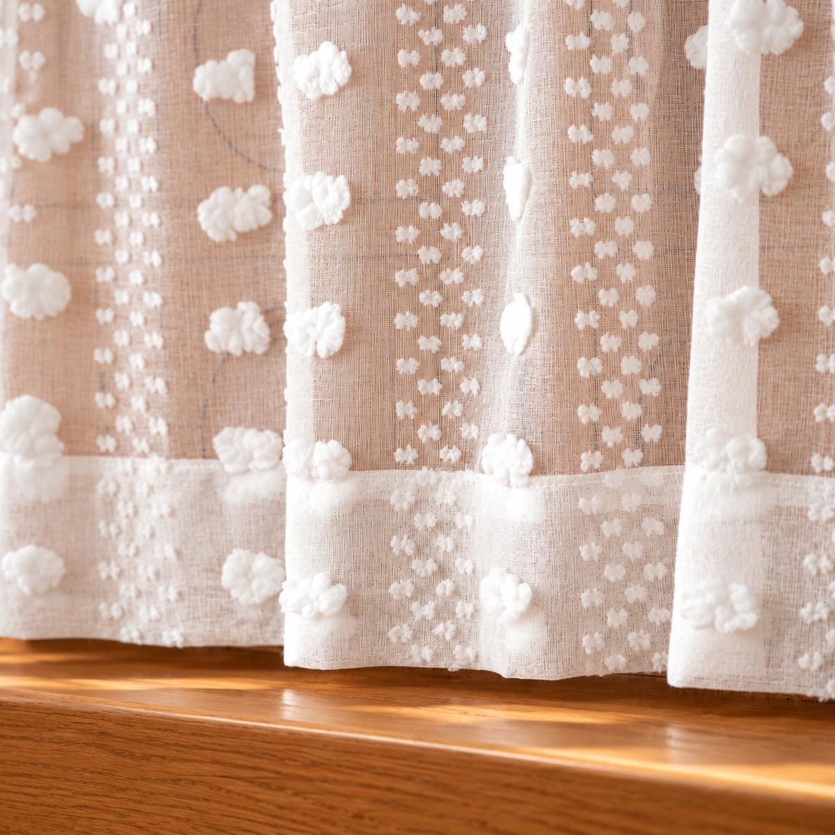 Tufted Floral Cafe Curtain Panel - hem detail