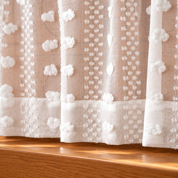 Tufted Floral Cafe Curtain Panel - hem detail