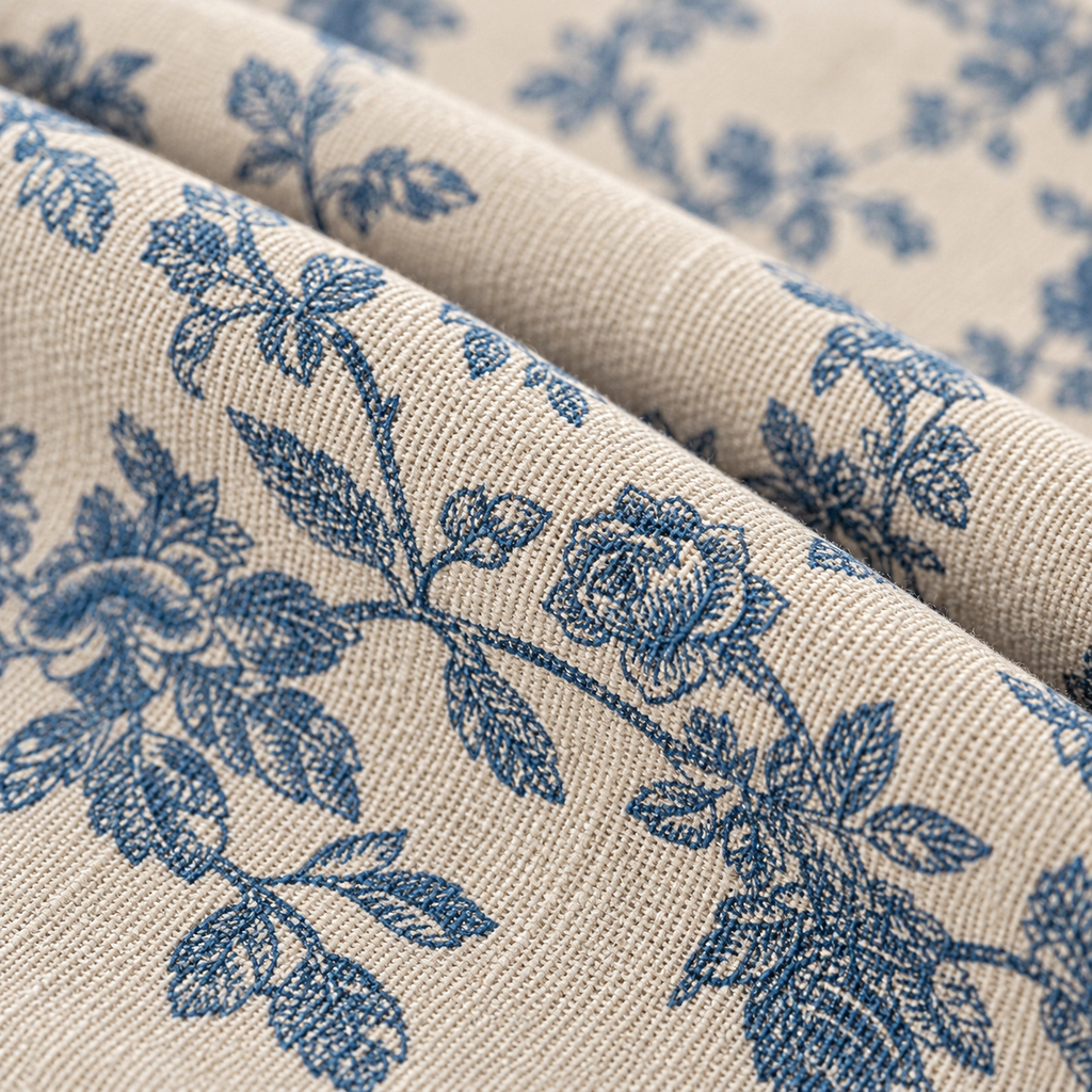 Blue Rose Cabinet Curtain - fabric detail