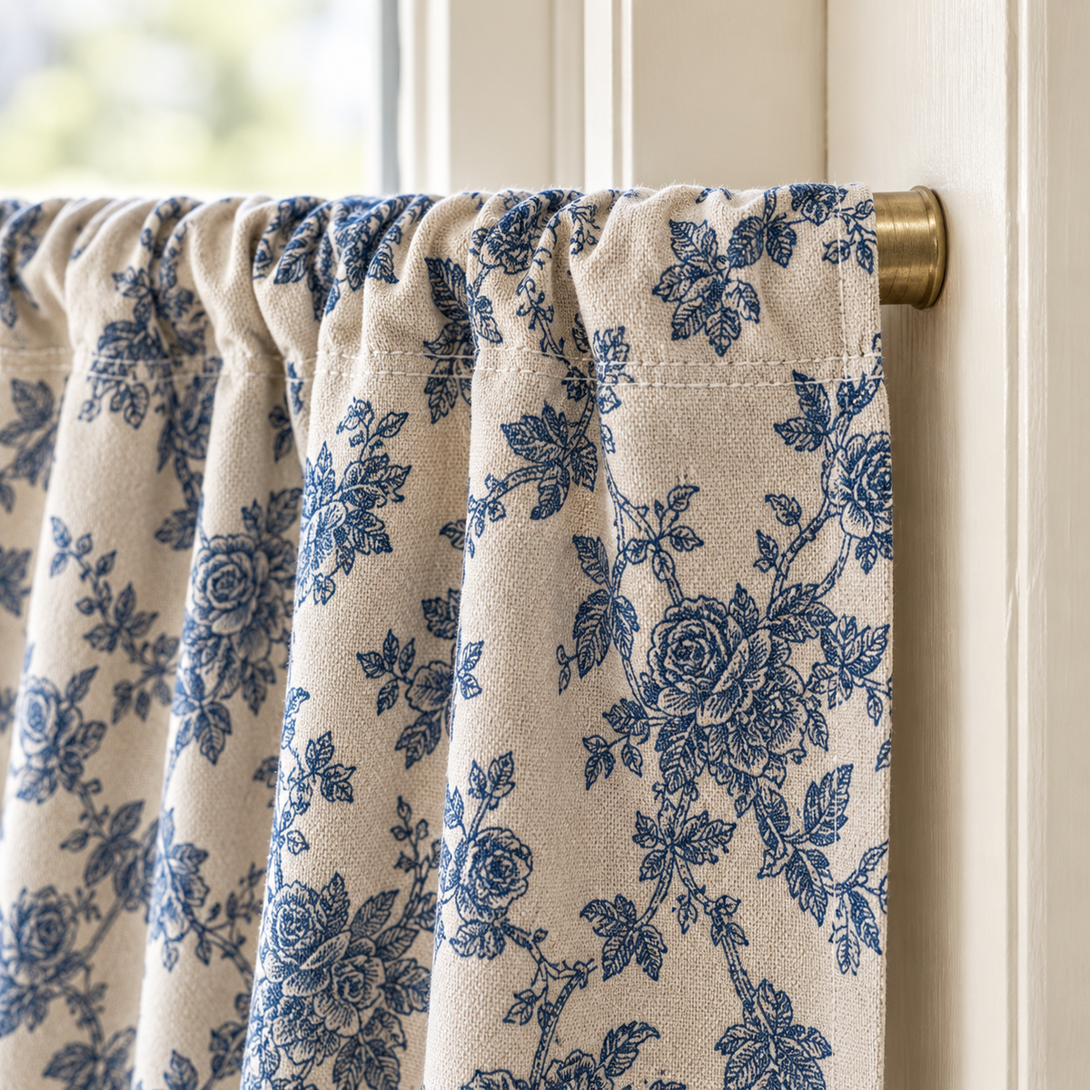 Blue Rose Cabinet Curtain - header detail