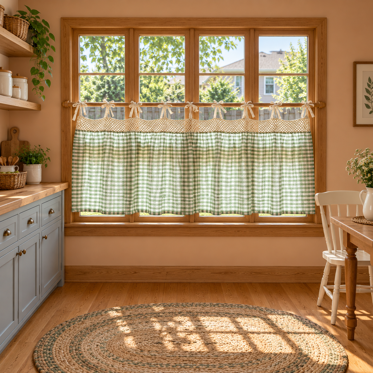 Plaid Linen Tie-Top Farmhouse Curtain Secondary image