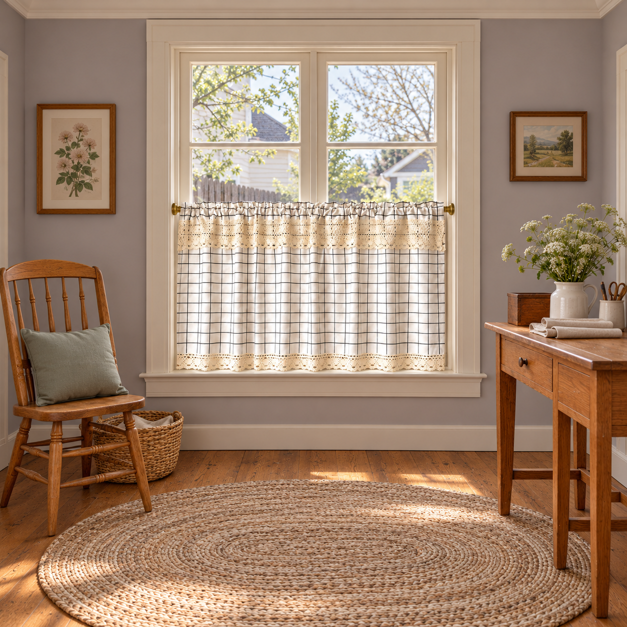 Black and White Plaid Lace Cafe Curtain Secondary image