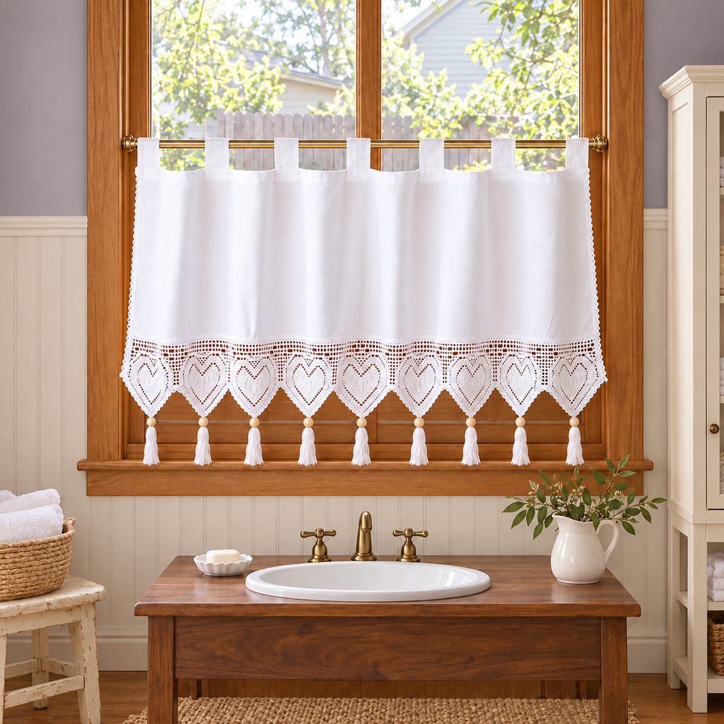 White Short Cafe Curtain - styled product view