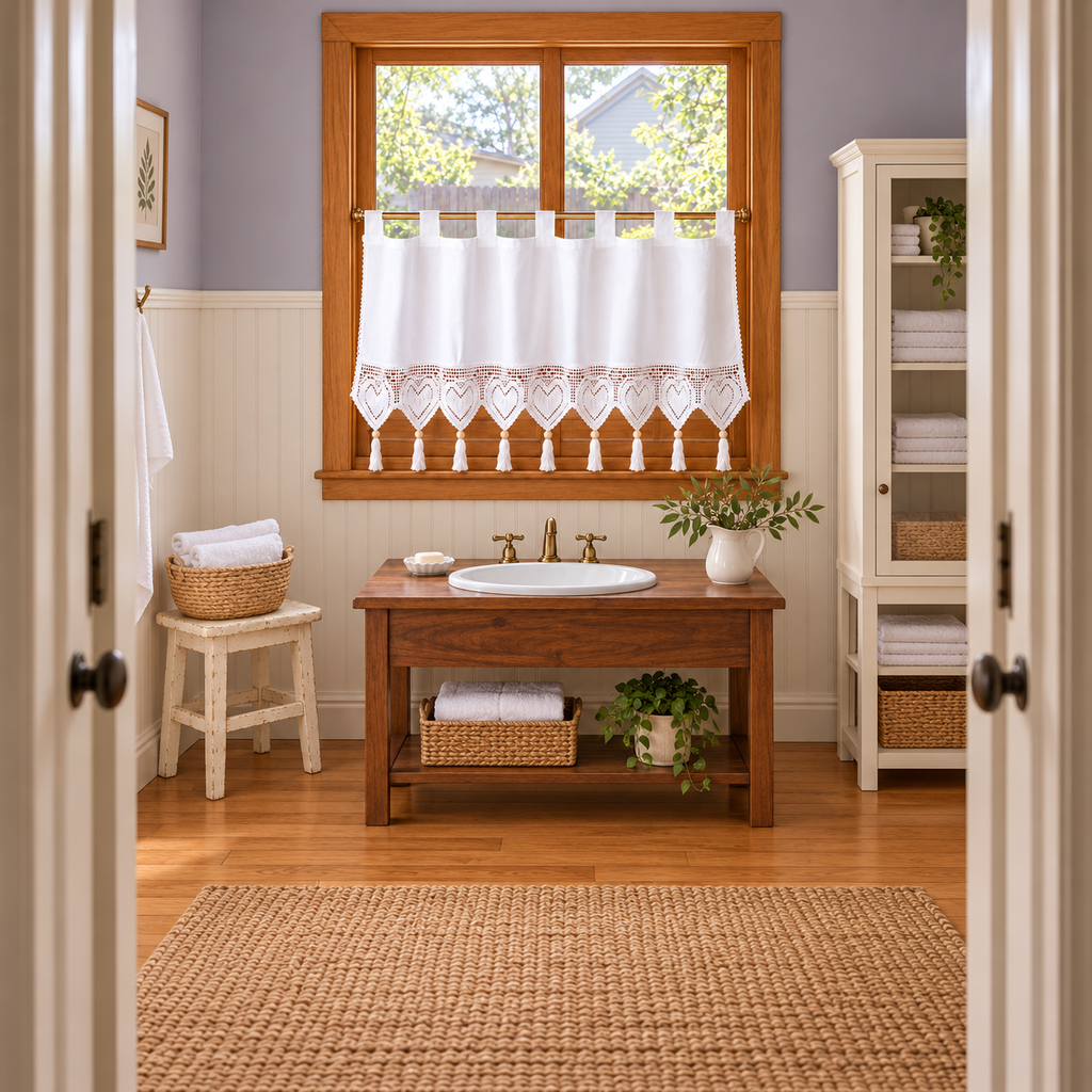 White Short Cafe Curtain - room setting