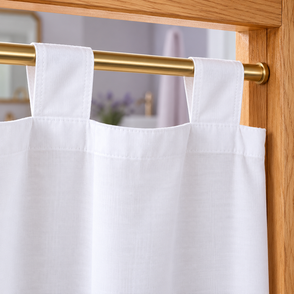 White Short Cafe Curtain - header detail