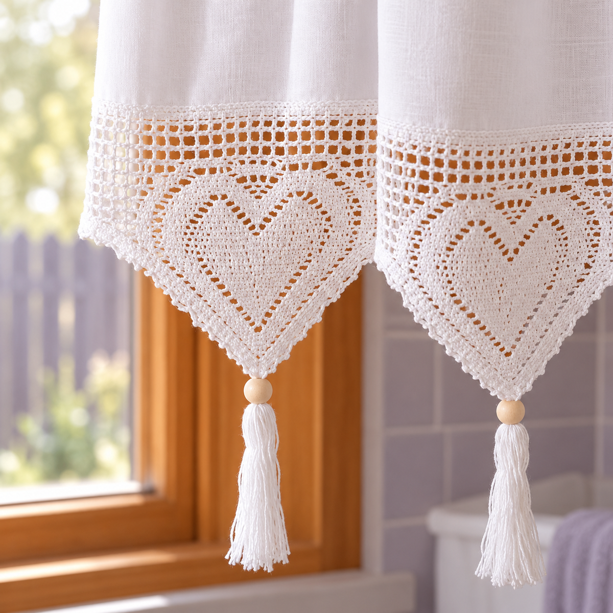 White Short Cafe Curtain - hem detail