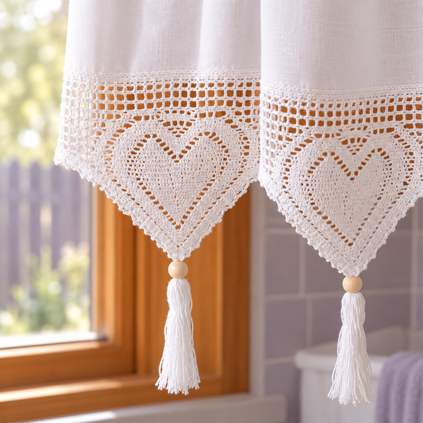 White Short Cafe Curtain - hem detail