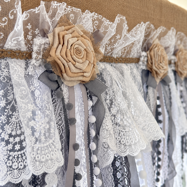 Burlap and Tulle Lace Valance - fabric detail