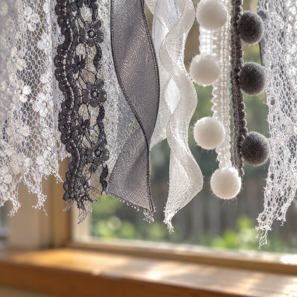Burlap and Tulle Lace Valance - hem detail
