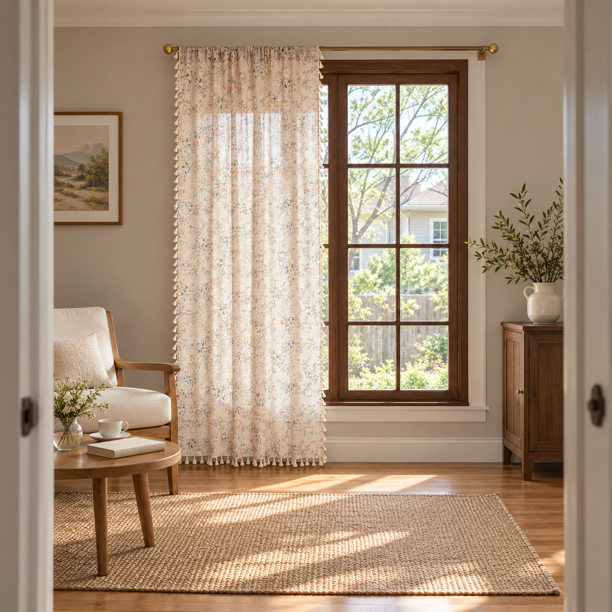 Vintage Florals Semi Blackout Linen Curtain, Printed Curtain, Farmhouse Country Kitchen Curtain, Custom Boho Curtain, Living Room Home Decor Secondary image