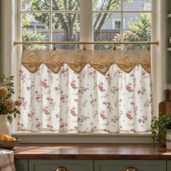 Woven Floral Cafe Curtain - product view 1