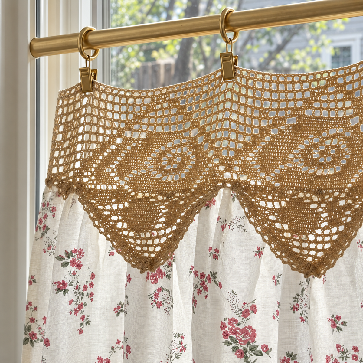 Woven Floral Cafe Curtain - product view 2