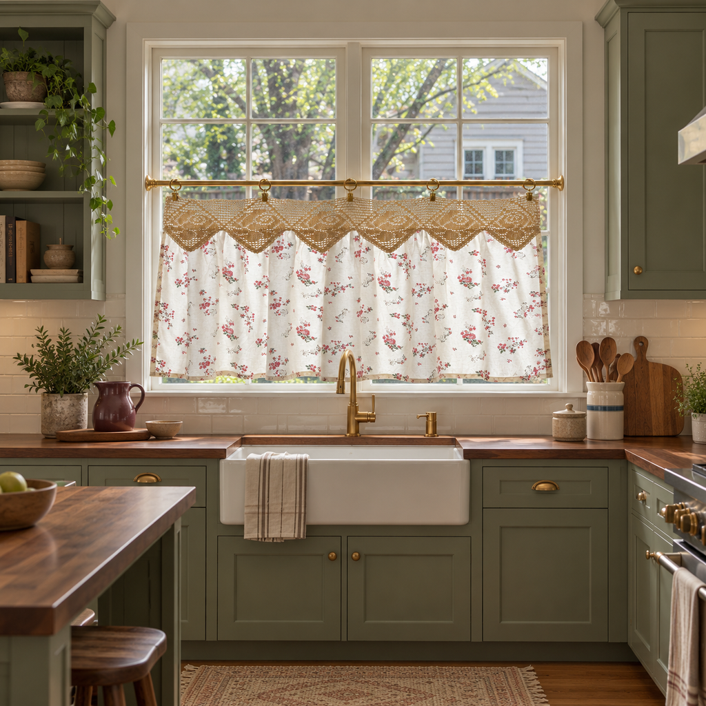 Woven Floral Cafe Curtain - product view 3
