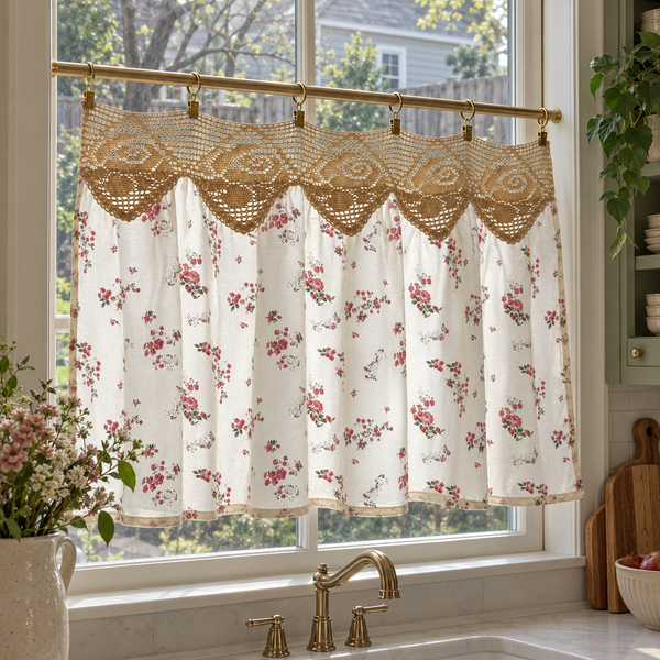 Woven Floral Cafe Curtain - product view 4