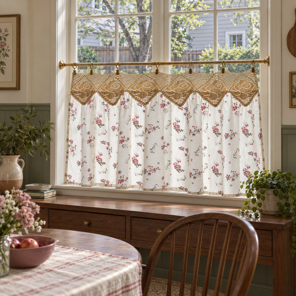 Woven Floral Cafe Curtain - product view 6