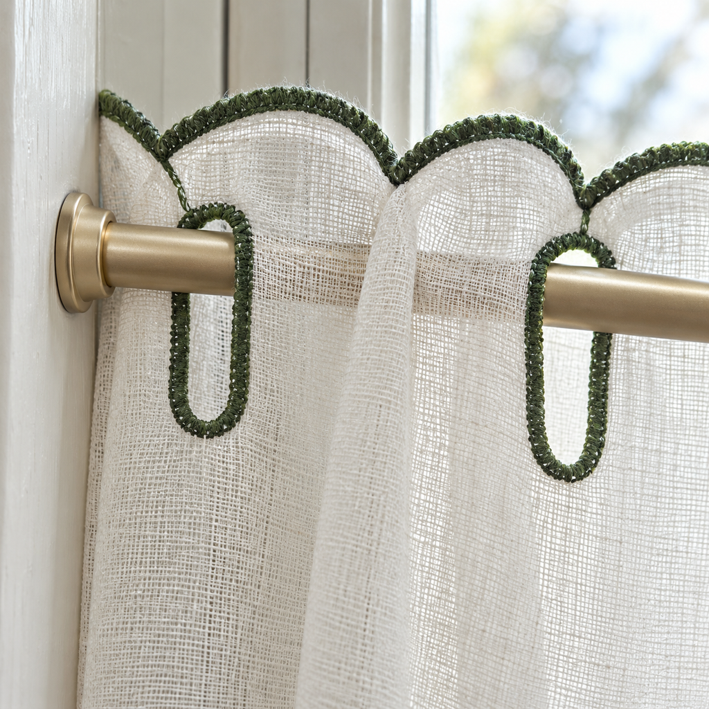 Embroidered Cafe Curtain with Scalloped Edges - product view 5