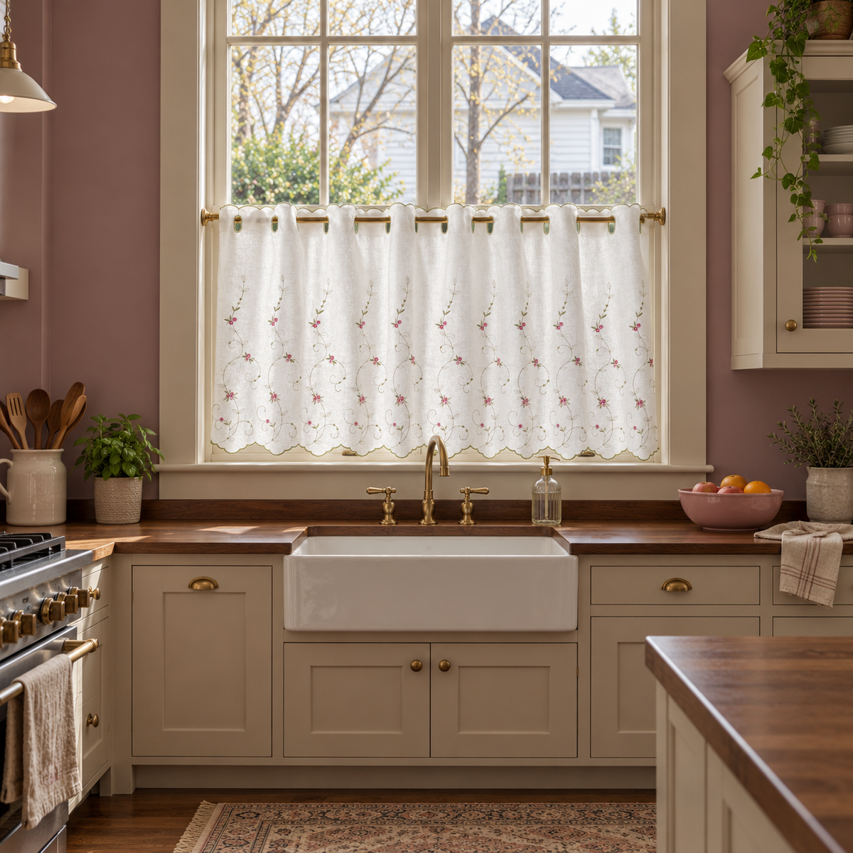 Rose Embroidered Cafe Curtain - product view 2