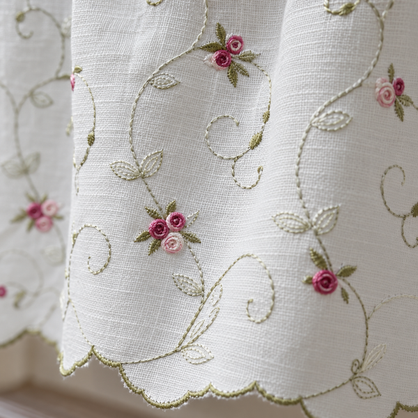 Rose Embroidered Cafe Curtain - product view 3