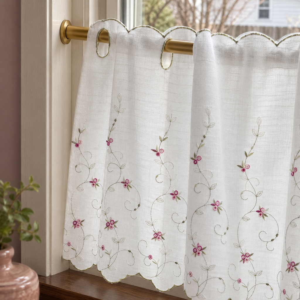 Rose Embroidered Cafe Curtain - product view 4