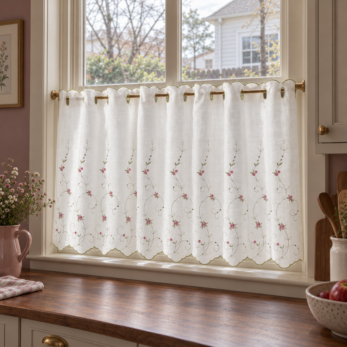 Rose Embroidered Cafe Curtain - product view 5