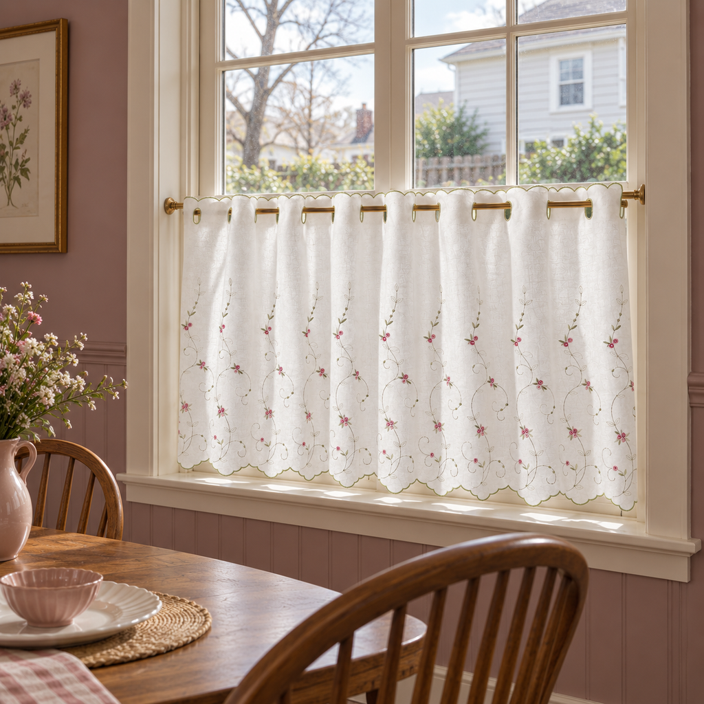 Rose Embroidered Cafe Curtain - product view 6