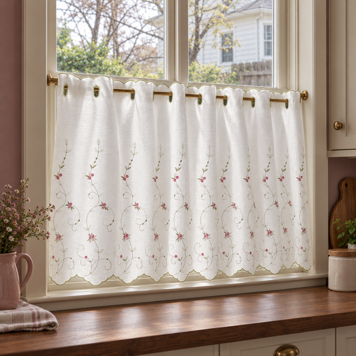 Rose Embroidered Cafe Curtain - product view 8