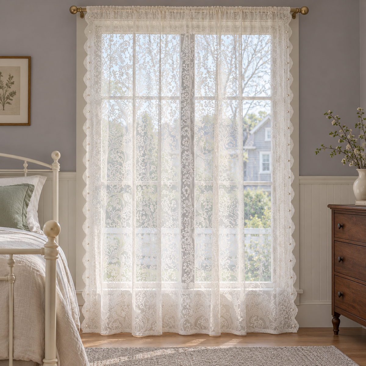 Floral Sheer Curtain Panel - styled product view