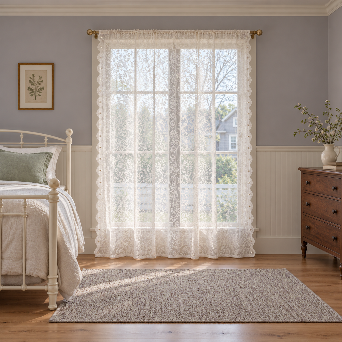 Floral Sheer Curtain Panel - room setting