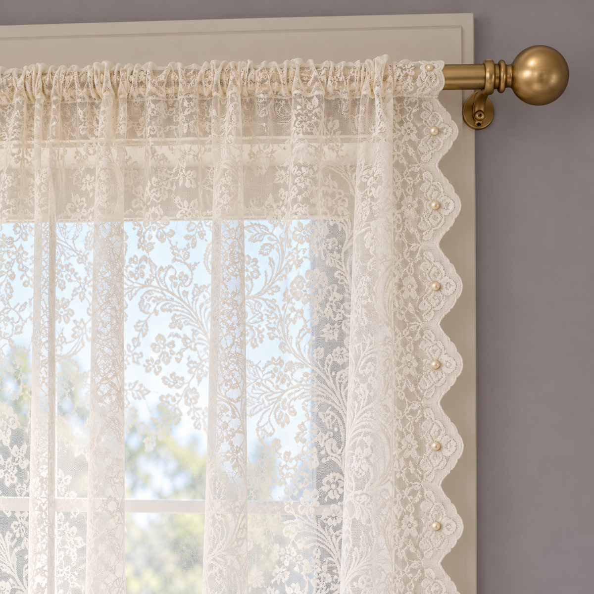 Floral Sheer Curtain Panel - header detail