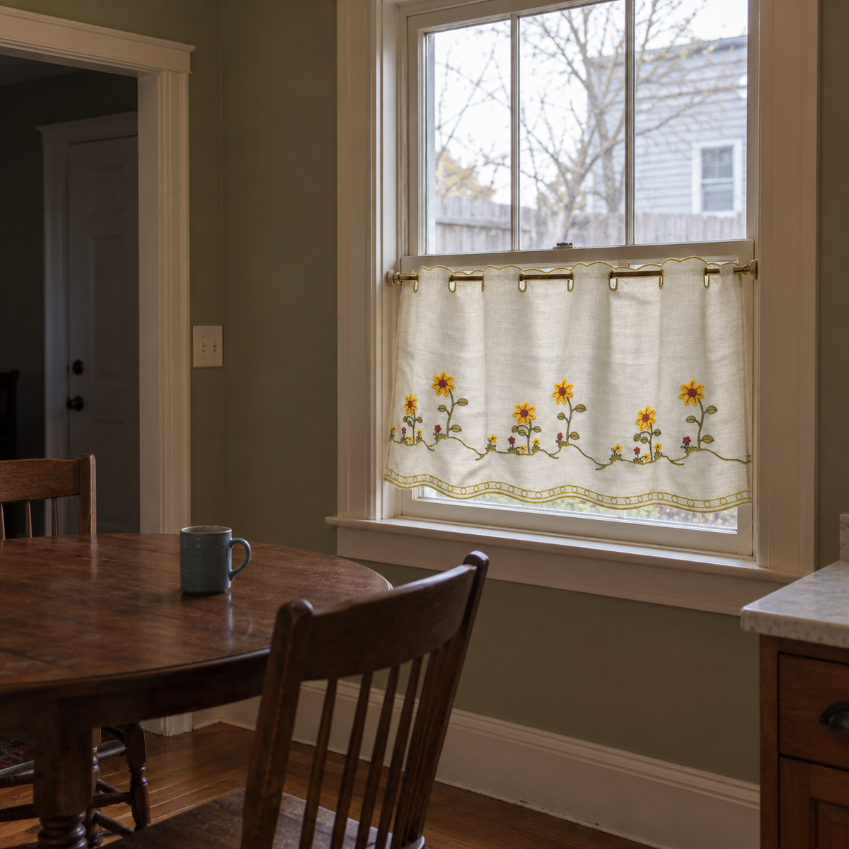 Sunflower Embroidered Cafe Curtain - product view 2