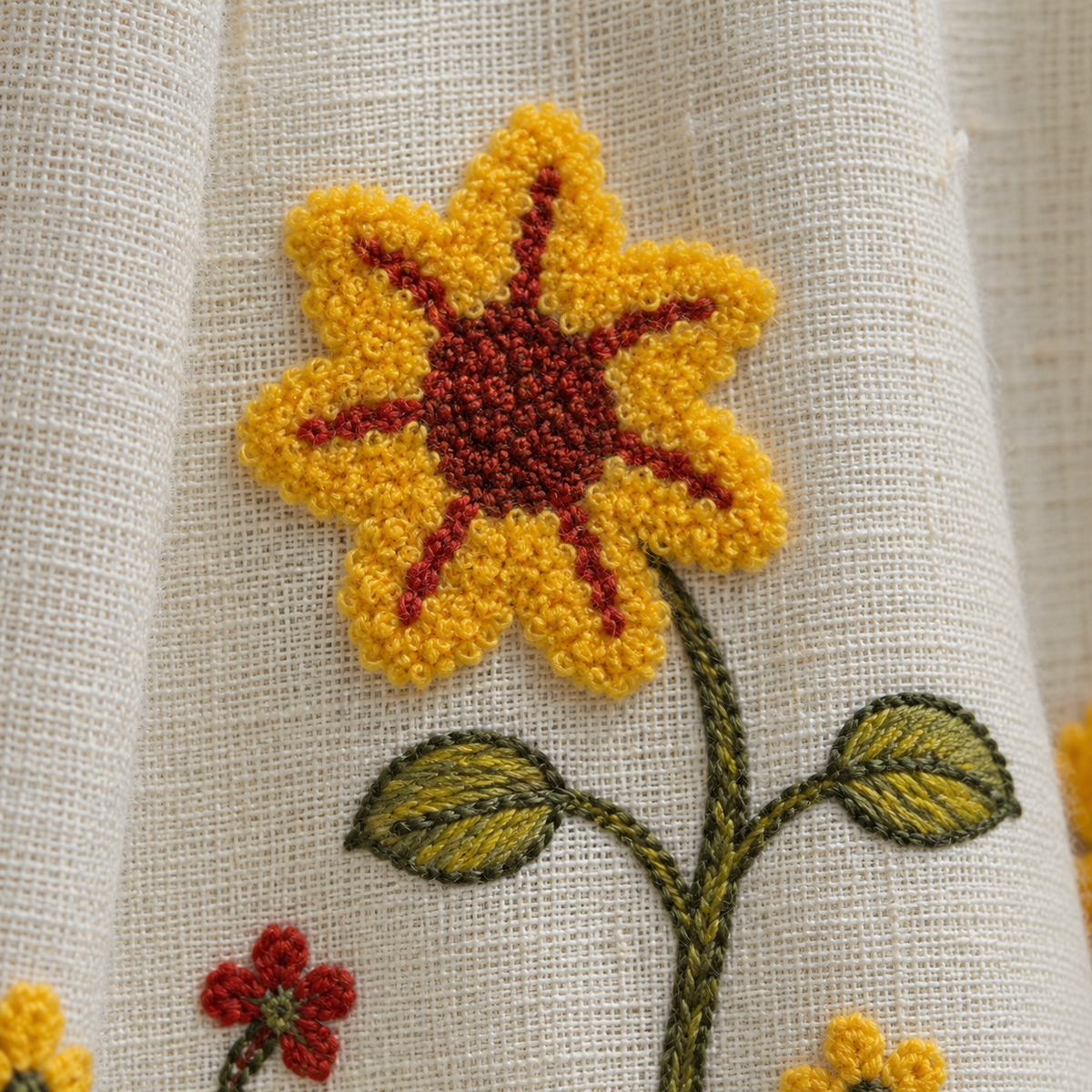 Sunflower Embroidered Cafe Curtain - product view 3