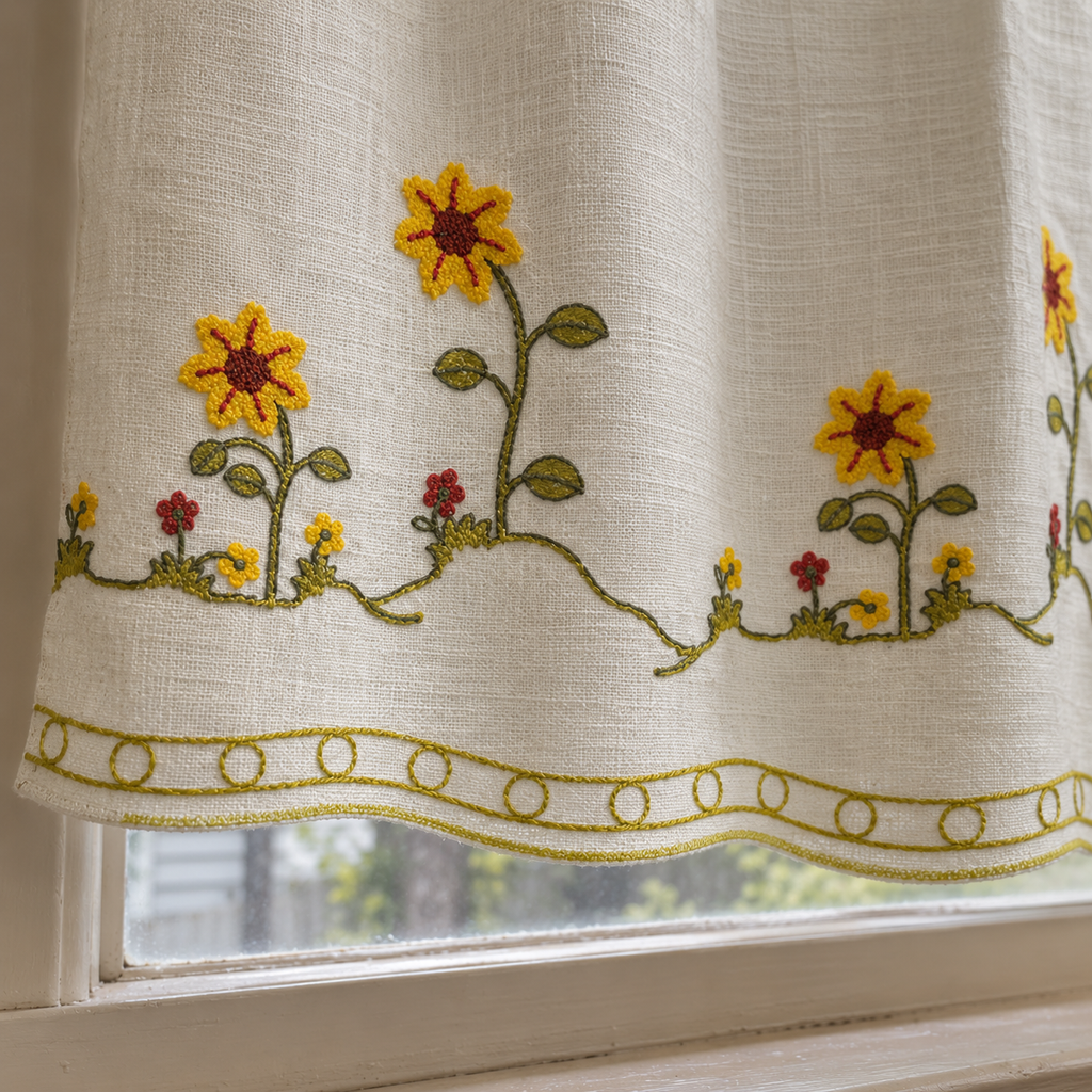 Sunflower Embroidered Cafe Curtain - product view 7