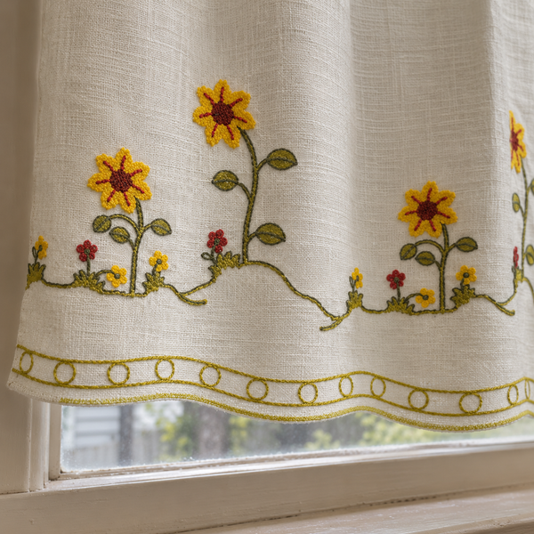Sunflower Embroidered Cafe Curtain - product view 7