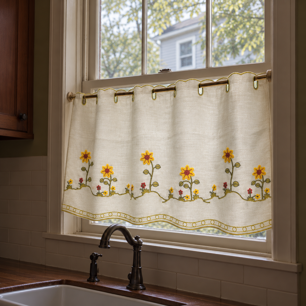 Sunflower Embroidered Cafe Curtain - product view 8