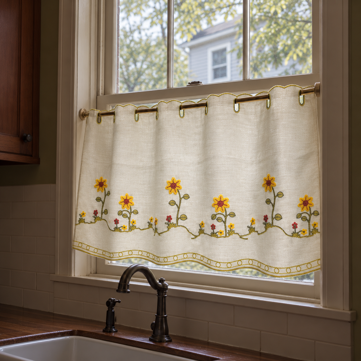 Sunflower Embroidered Cafe Curtain - product view 8